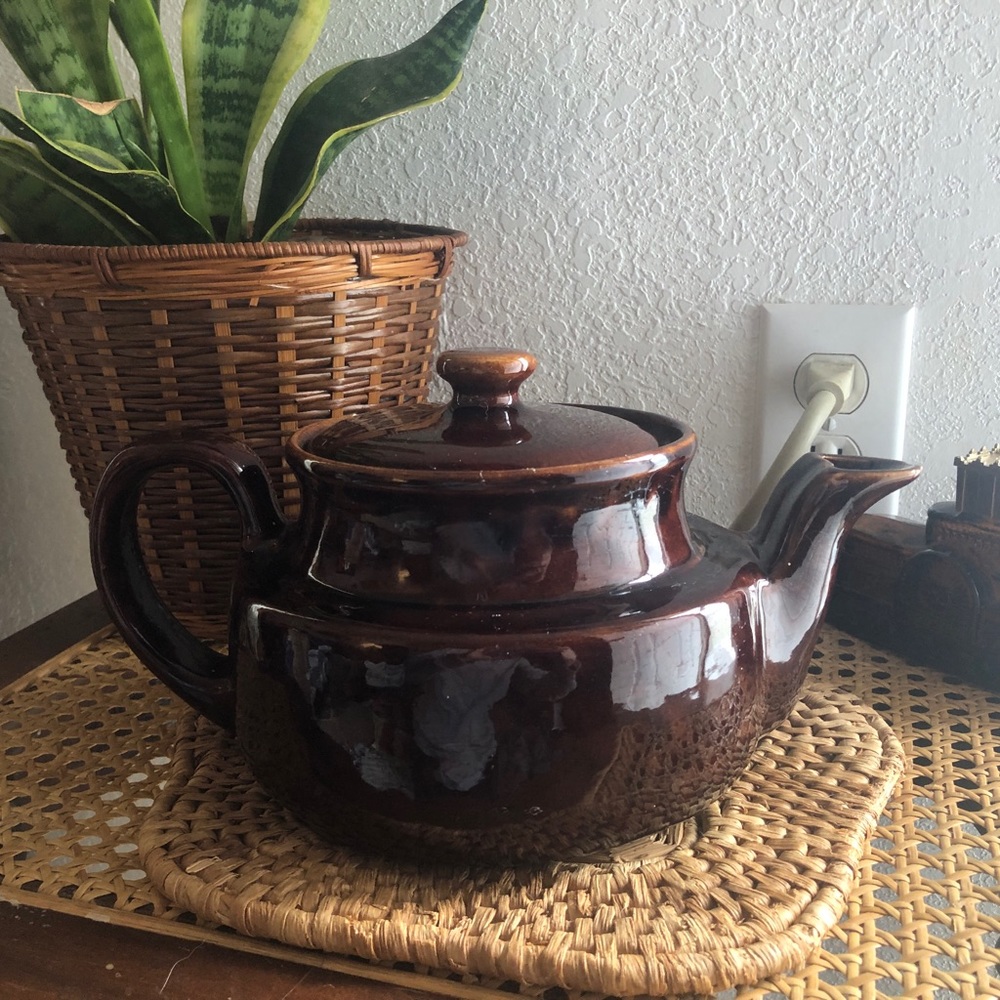 USA Stoneware Brown Glaze Ceramic Large Teapot